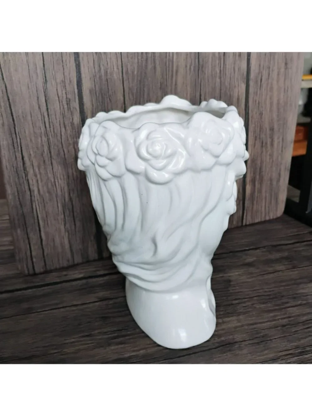 White Ceramic Goddess Bust Lady Head Vase Planter 8